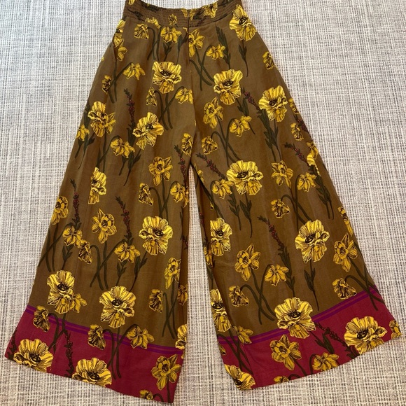 Anthropologie Maeve Pants Brown Terrace Floral Wide Leg Lagenlook size 8 - Picture 10 of 12